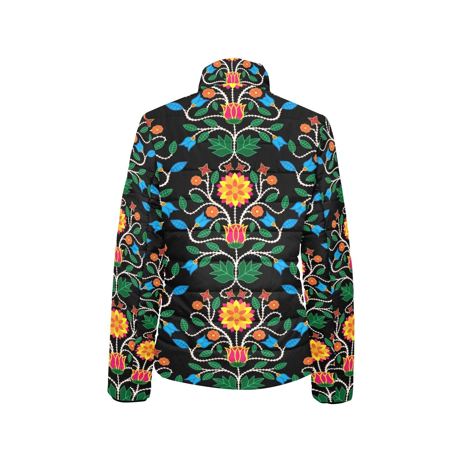 Floral Beadwork Four Clans Women's Stand Collar Padded Jacket (Model H41) jacket e-joyer