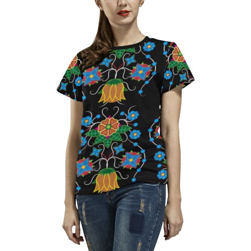 Floral Beadwork Four Mothers All Over Print T-shirt for Women/Large Size (USA Size) (Model T40) All Over Print T-Shirt for Women/Large (T40) e-joyer