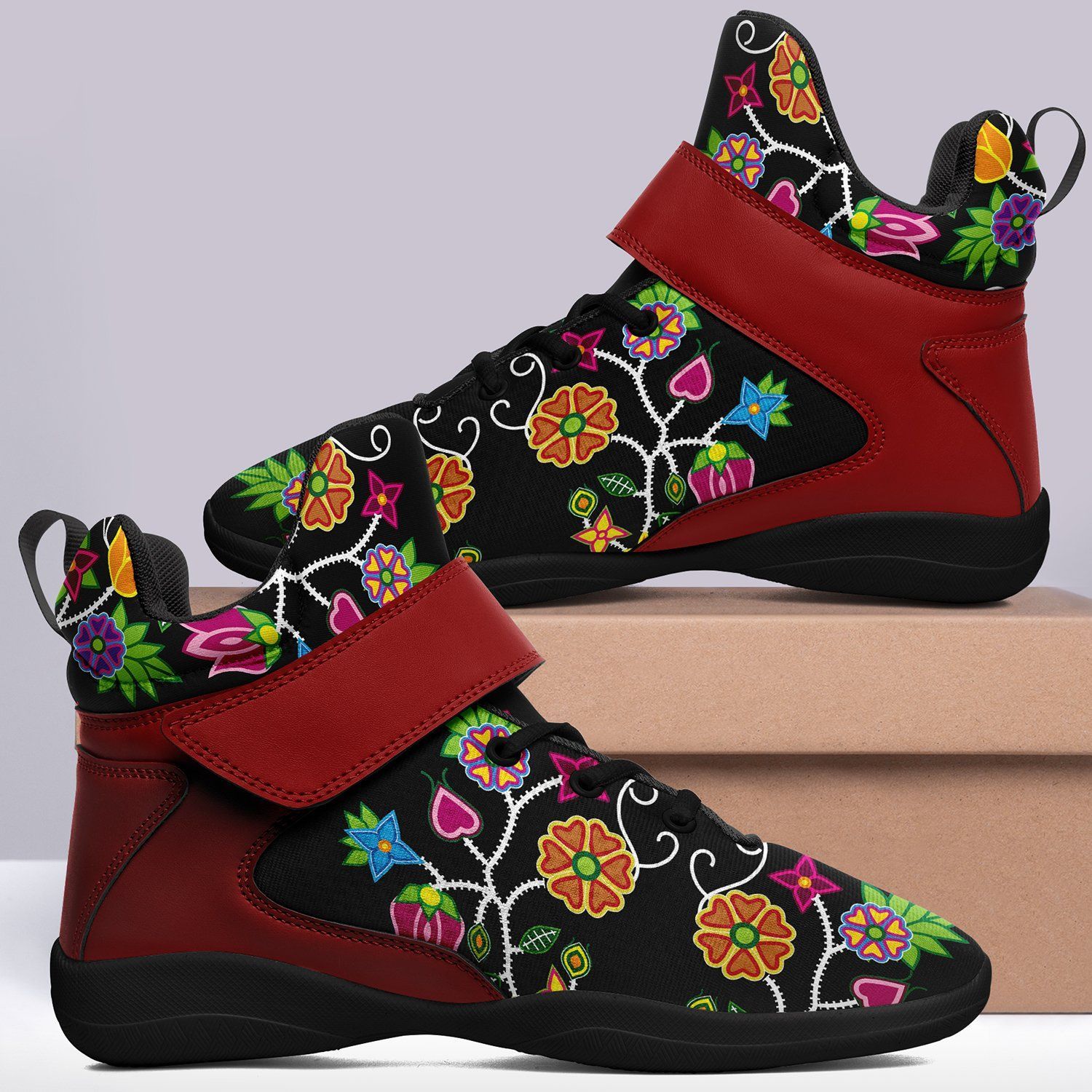 Floral Beadwork Ipottaa Basketball / Sport High Top Shoes - Black Sole 49 Dzine