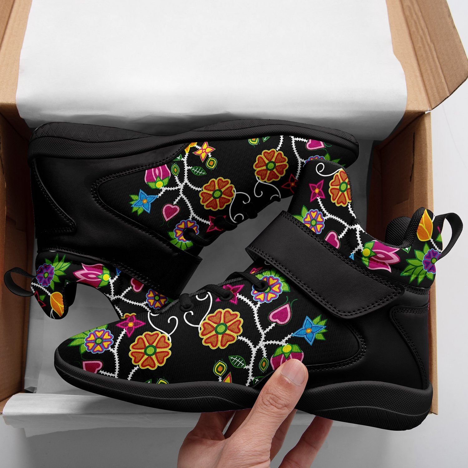 Floral Beadwork Ipottaa Basketball / Sport High Top Shoes - Black Sole 49 Dzine