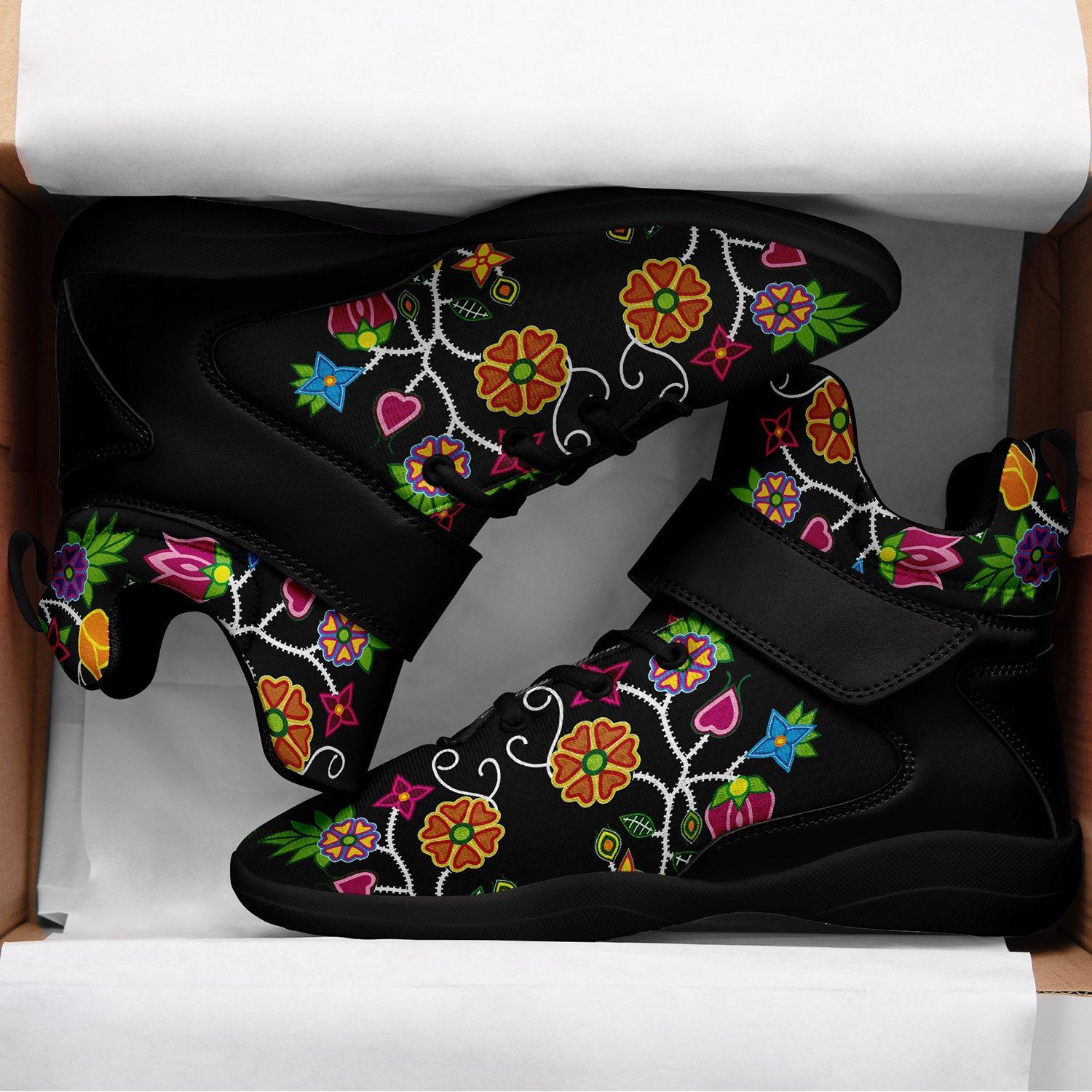 Floral Beadwork Ipottaa Basketball / Sport High Top Shoes - Black Sole 49 Dzine
