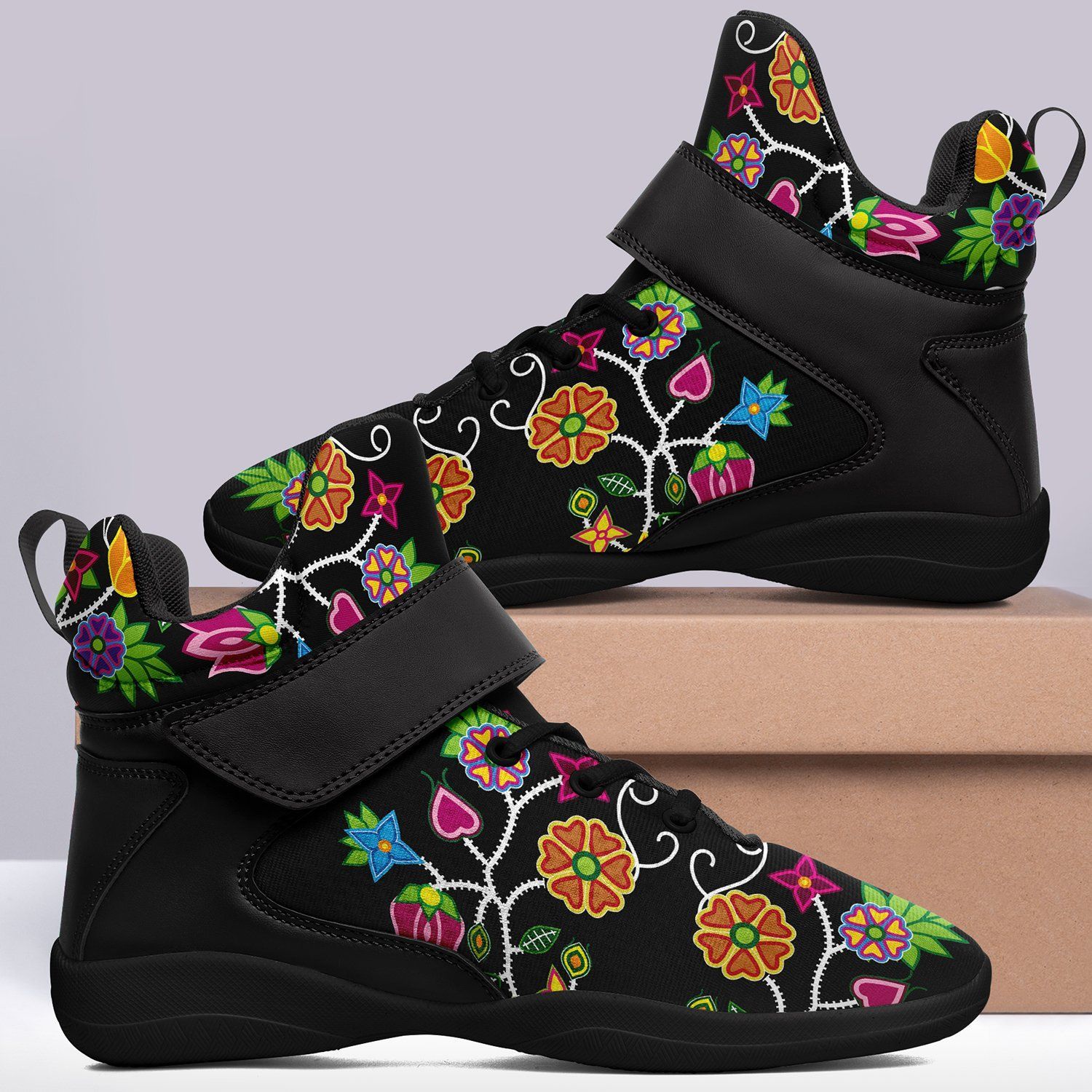 Floral Beadwork Ipottaa Basketball / Sport High Top Shoes - Black Sole 49 Dzine