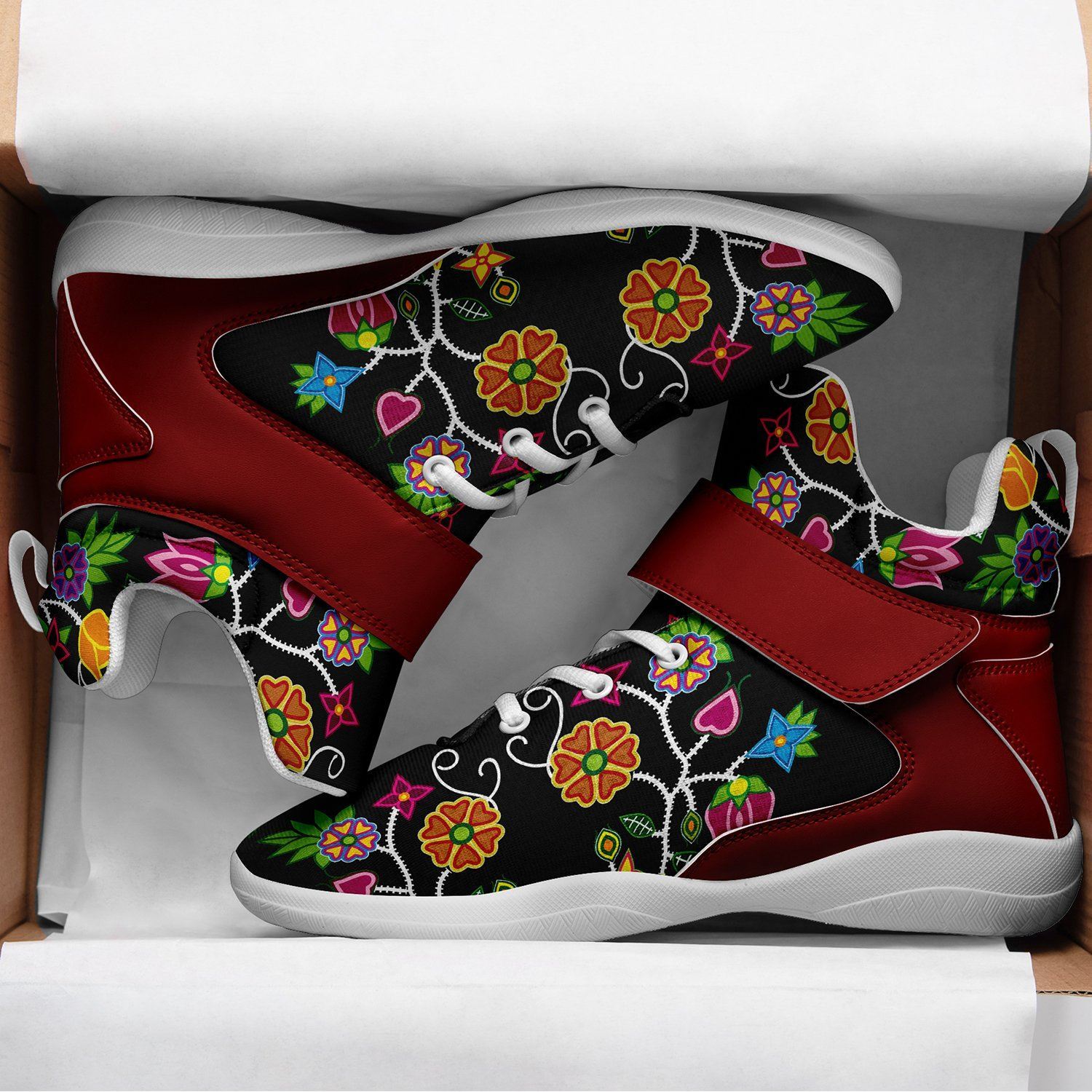 Floral Beadwork Ipottaa Basketball / Sport High Top Shoes - White Sole 49 Dzine
