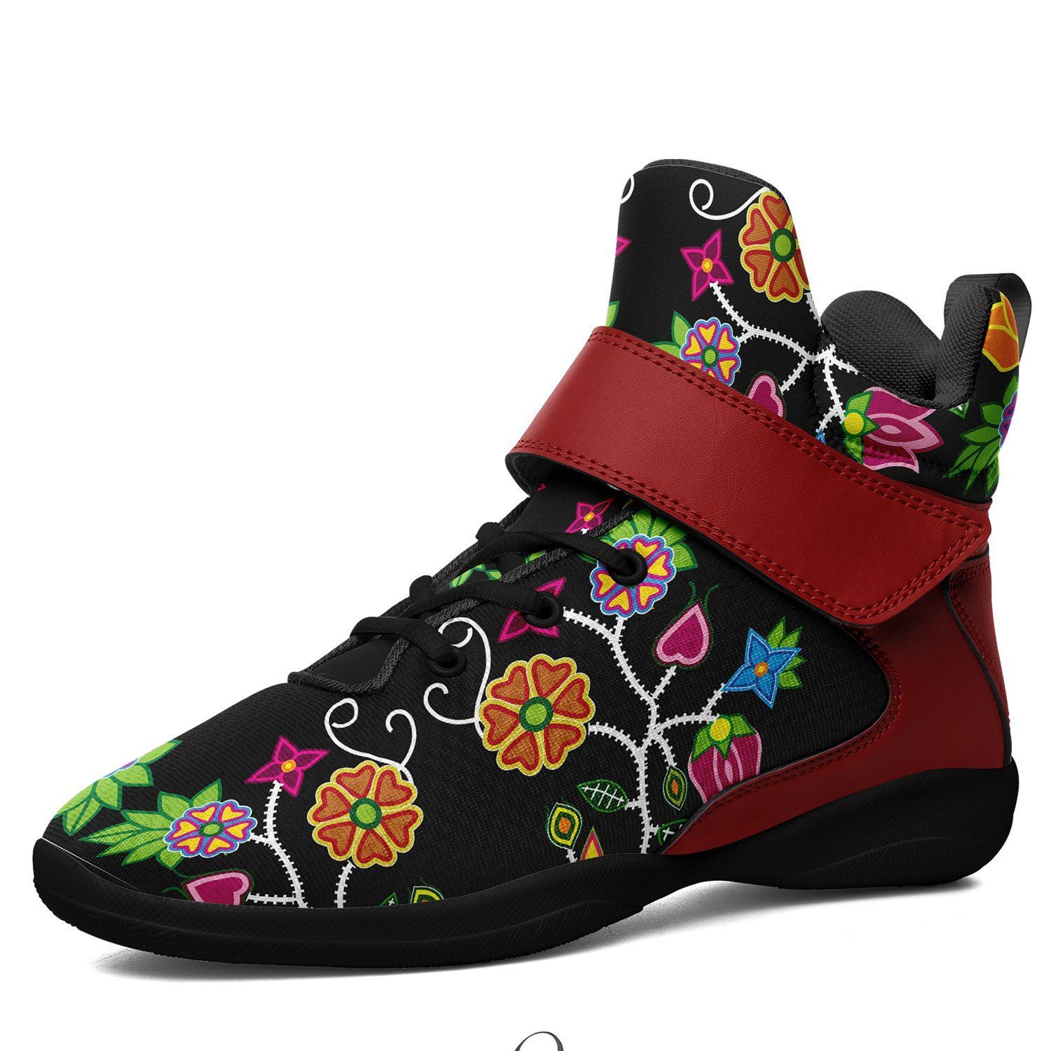 Floral Beadwork Kid's Ipottaa Basketball / Sport High Top Shoes 49 Dzine US Child 12.5 / EUR 30 Black Sole with Dark Red Strap 