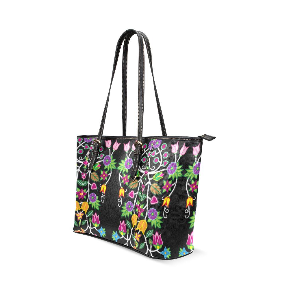 Floral Beadwork Leather Tote Bag/Large (Model 1640) Leather Tote Bag (1640) e-joyer