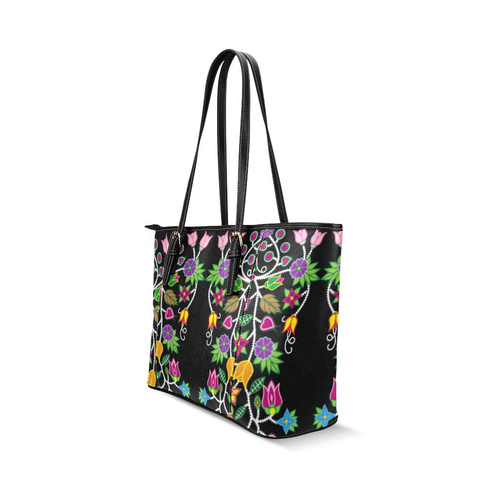 Floral Beadwork Leather Tote Bag/Large (Model 1640) Leather Tote Bag (1640) e-joyer 