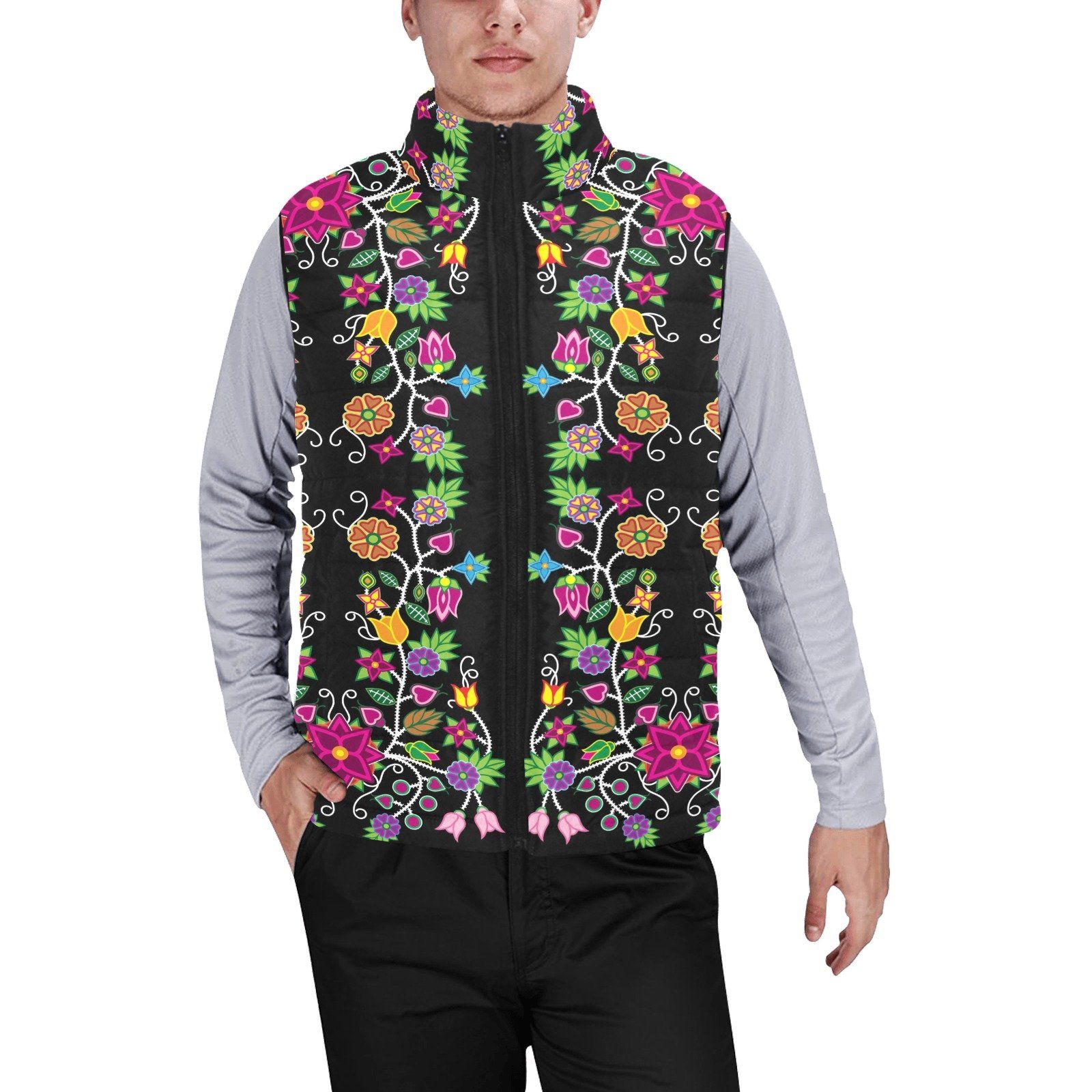 Floral Beadwork Men's Padded Vest Jacket (Model H44) Men's Padded Vest Jacket (H44) e-joyer