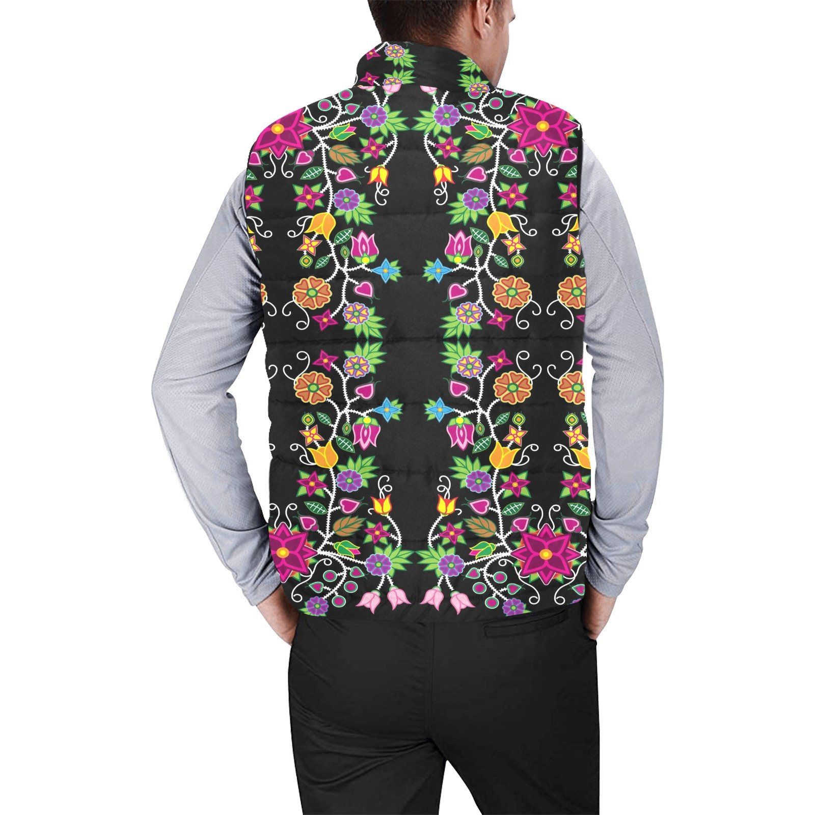 Floral Beadwork Men's Padded Vest Jacket (Model H44) Men's Padded Vest Jacket (H44) e-joyer