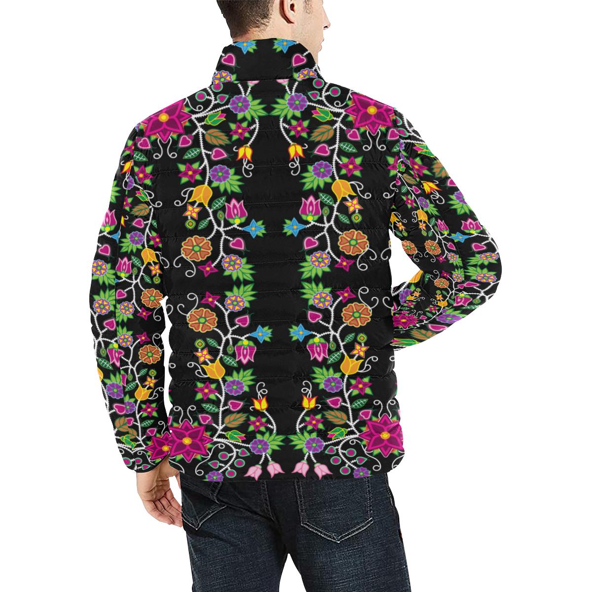 Floral Beadwork Men's Stand Collar Padded Jacket (Model H41) Men's Stand Collar Padded Jacket (H41) e-joyer