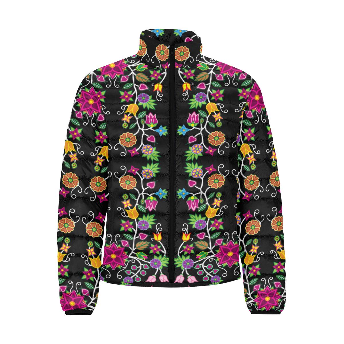 Floral Beadwork Men's Stand Collar Padded Jacket (Model H41) Men's Stand Collar Padded Jacket (H41) e-joyer