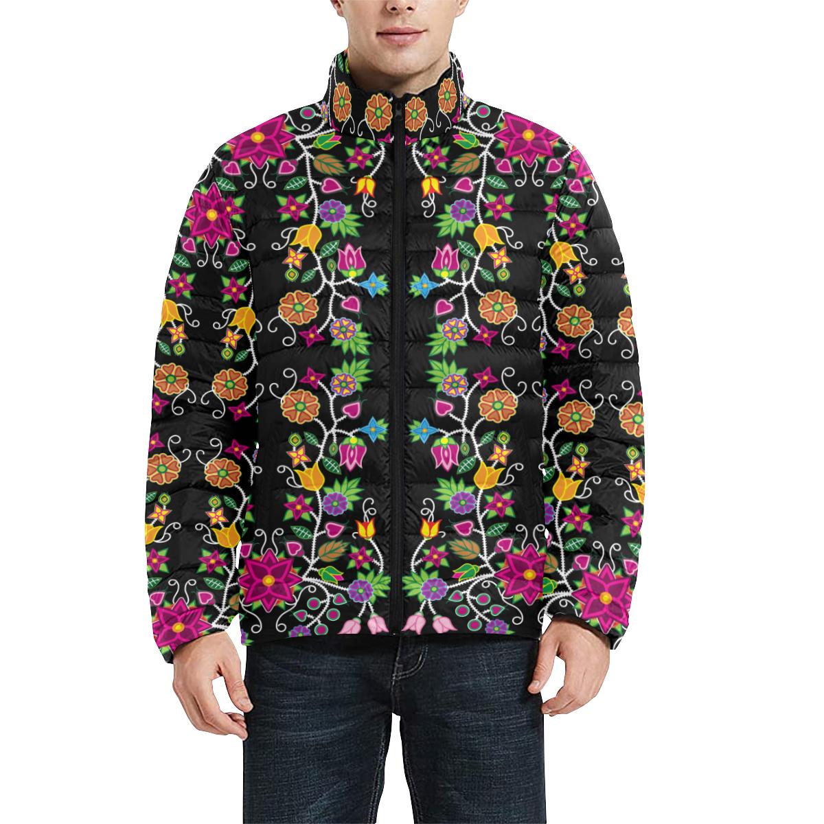 Floral Beadwork Men's Stand Collar Padded Jacket (Model H41) Men's Stand Collar Padded Jacket (H41) e-joyer