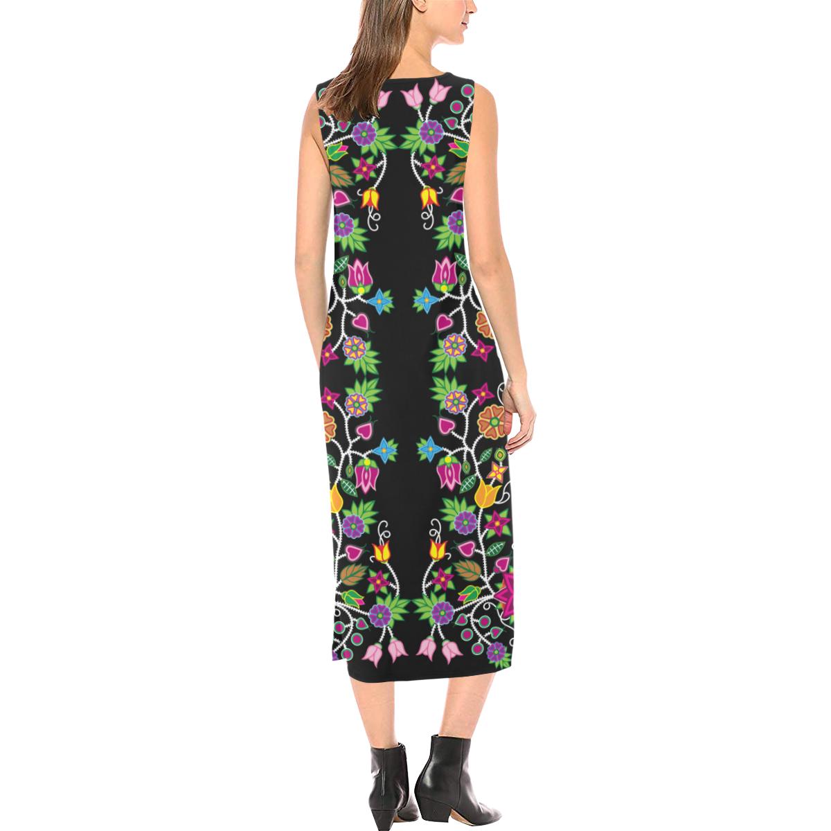 Floral Beadwork Phaedra Sleeveless Open Fork Long Dress (Model D08) Phaedra Sleeveless Open Fork Long Dress (D08) e-joyer