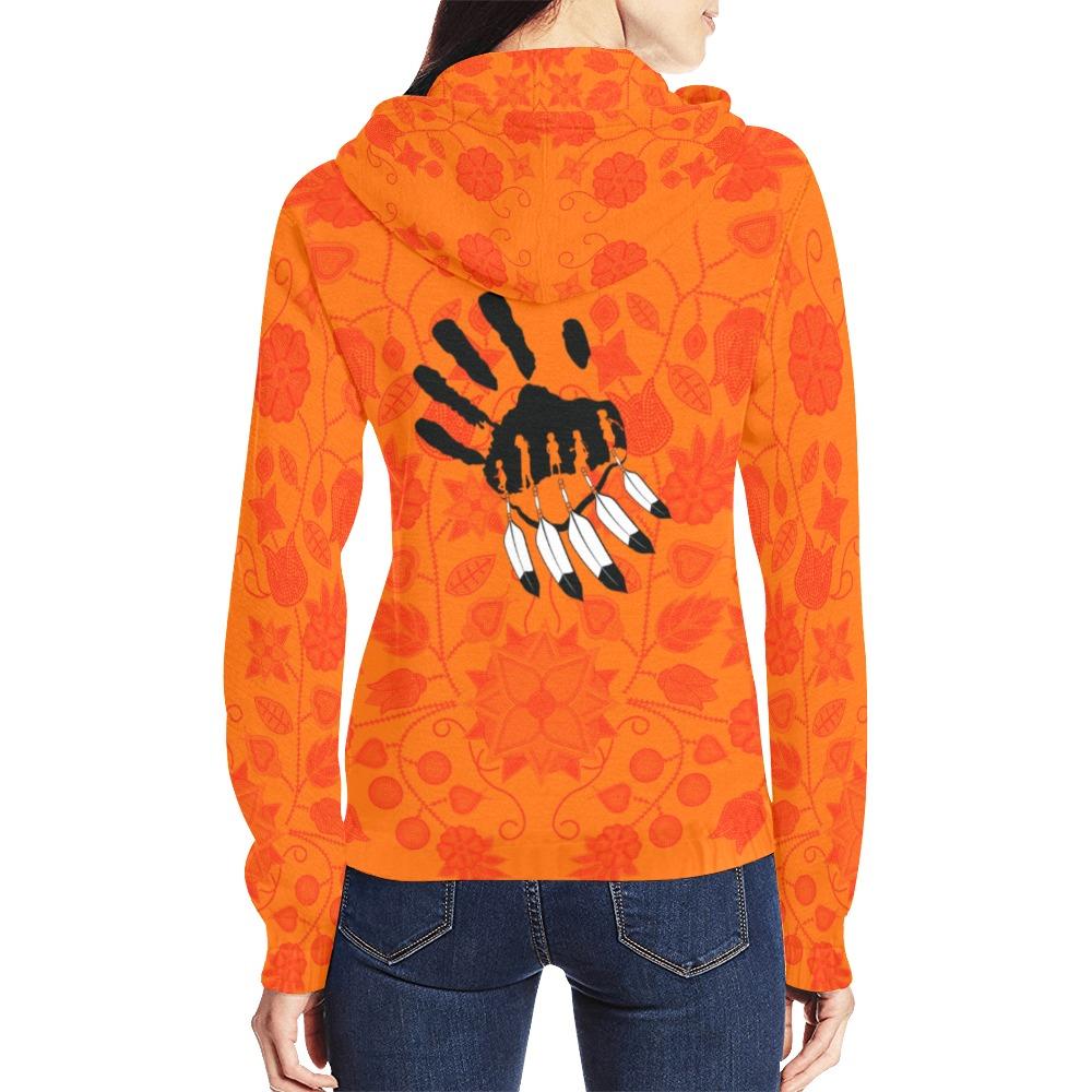 Floral Beadwork Real Orange A feather for each All Over Print Full Zip Hoodie for Women (Model H14) All Over Print Full Zip Hoodie for Women (H14) e-joyer