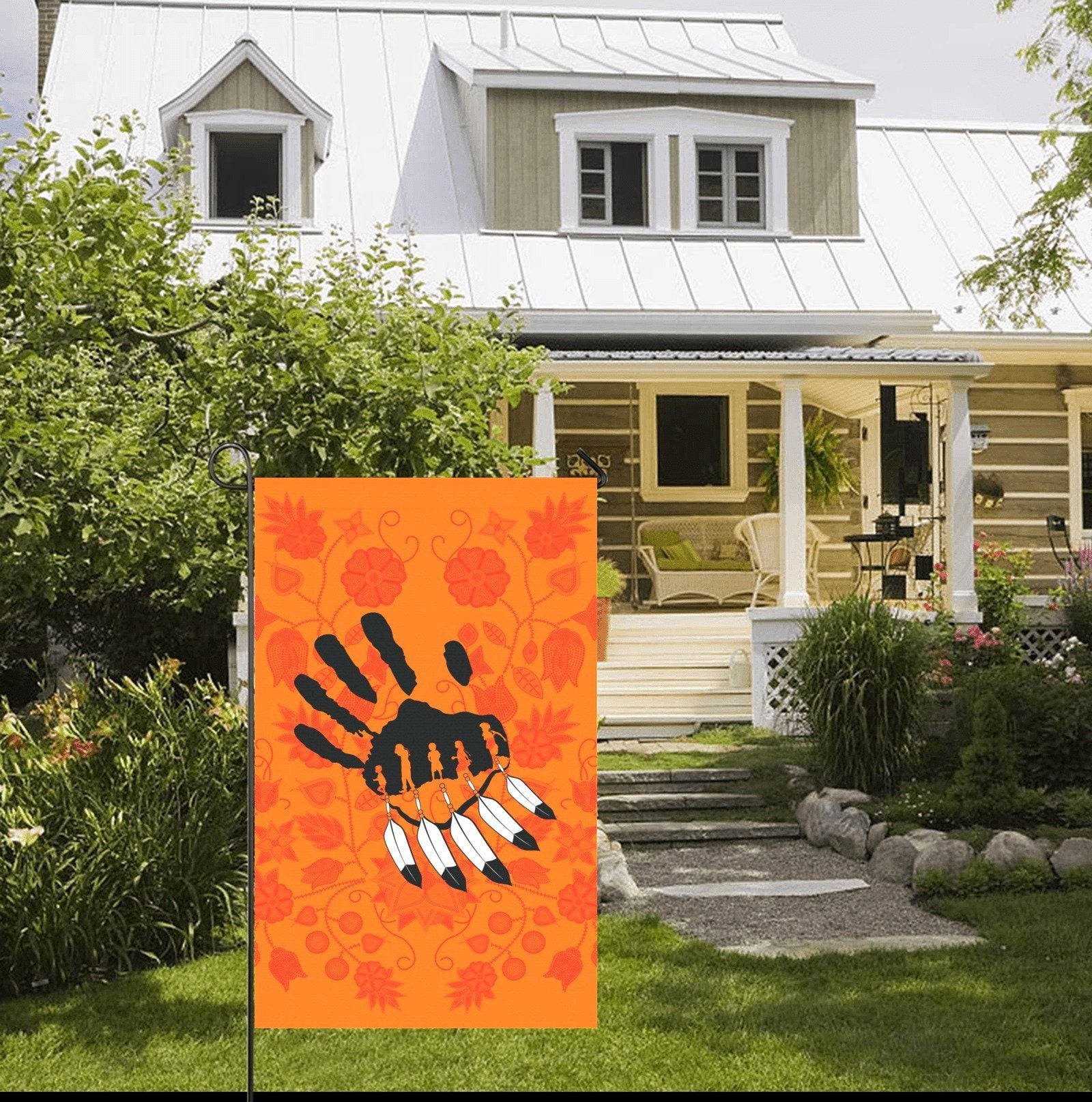 Floral Beadwork Real Orange - A feather for Each Garden Flag 36''x60'' (Two Sides Printing) Garden Flag 36‘’x60‘’ (Two Sides) e-joyer 