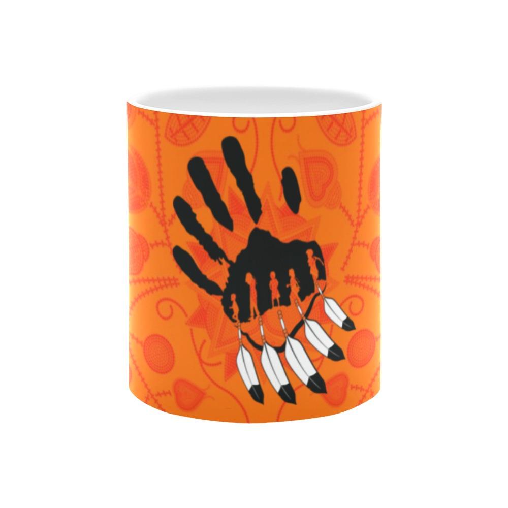 Floral Beadwork Real Orange A feather for each White Mug(11OZ) White Mug e-joyer