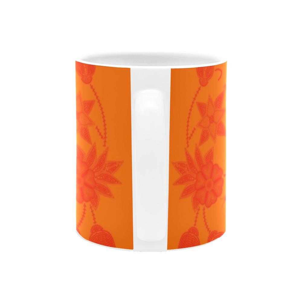 Floral Beadwork Real Orange A feather for each White Mug(11OZ) White Mug e-joyer