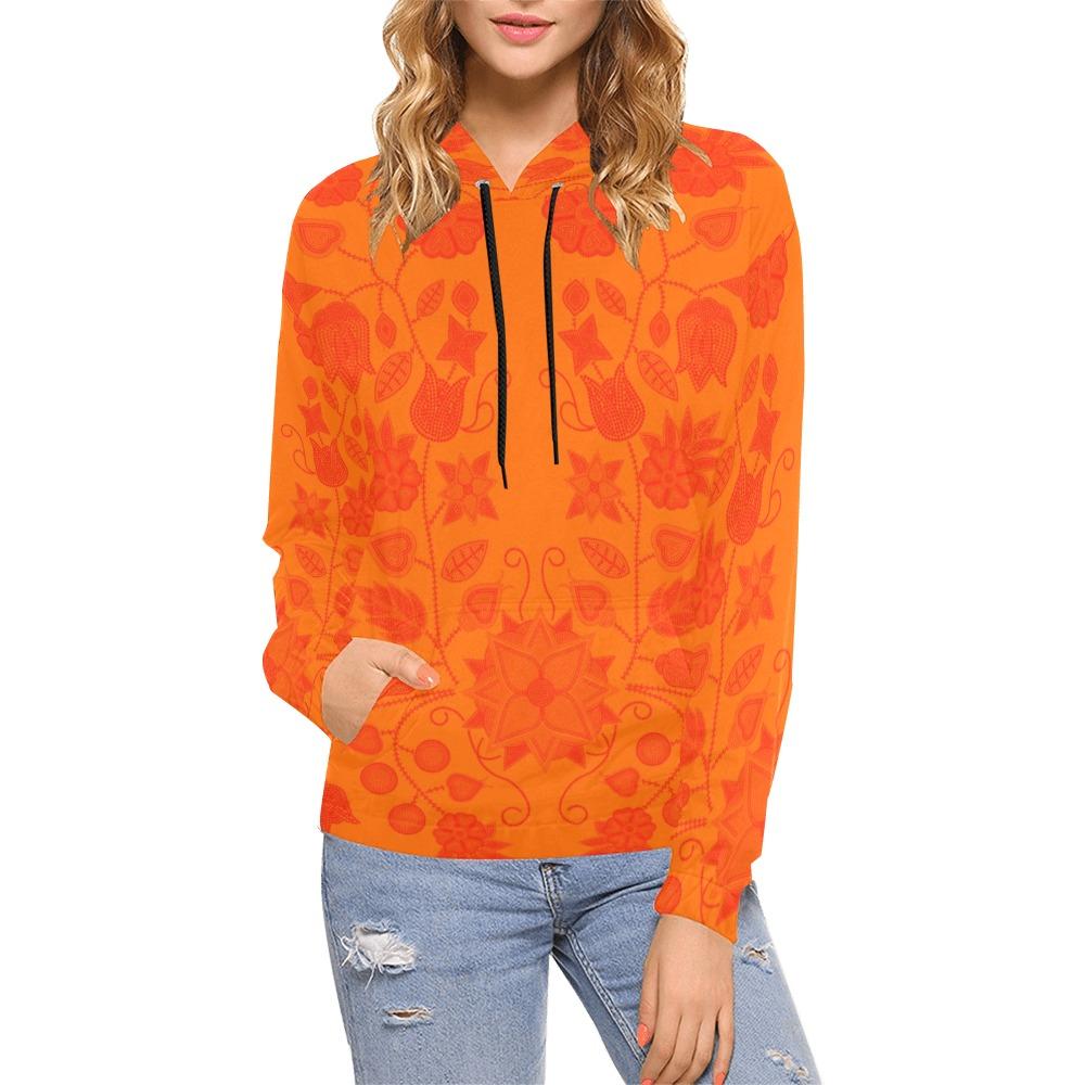 Floral Beadwork Real Orange All Over Print Hoodie for Women (USA Size) (Model H13) All Over Print Hoodie for Women (H13) e-joyer