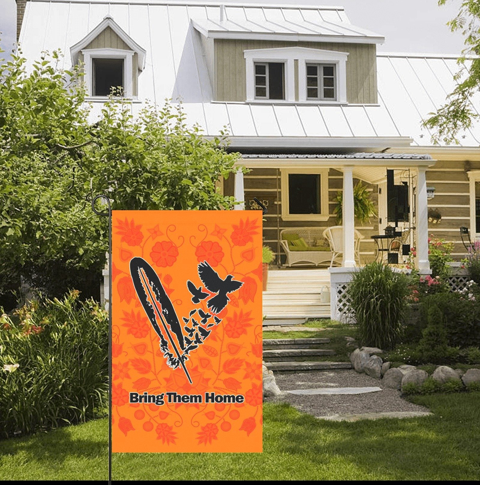 Floral Beadwork Real Orange - Bring Them Home Feather with Doves Garden Flag 36''x60'' (Two Sides Printing) Garden Flag 36‘’x60‘’ (Two Sides) e-joyer 