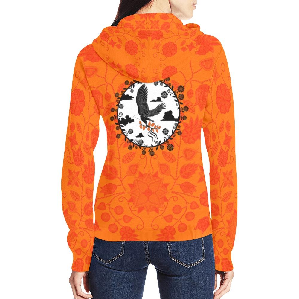 Floral Beadwork Real Orange Carrying Their Prayers All Over Print Full Zip Hoodie for Women (Model H14) All Over Print Full Zip Hoodie for Women (H14) e-joyer
