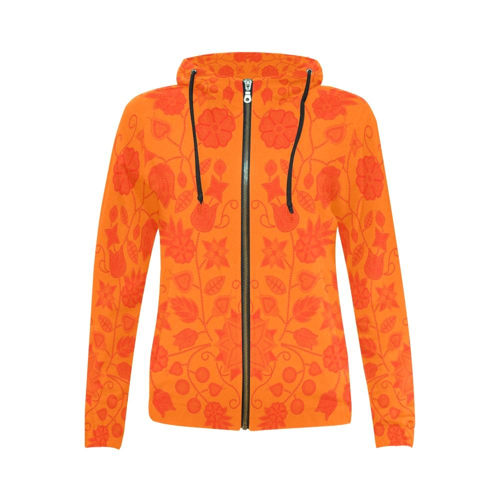 Floral Beadwork Real Orange Feather Directions All Over Print Full Zip Hoodie for Women (Model H14) All Over Print Full Zip Hoodie for Women (H14) e-joyer
