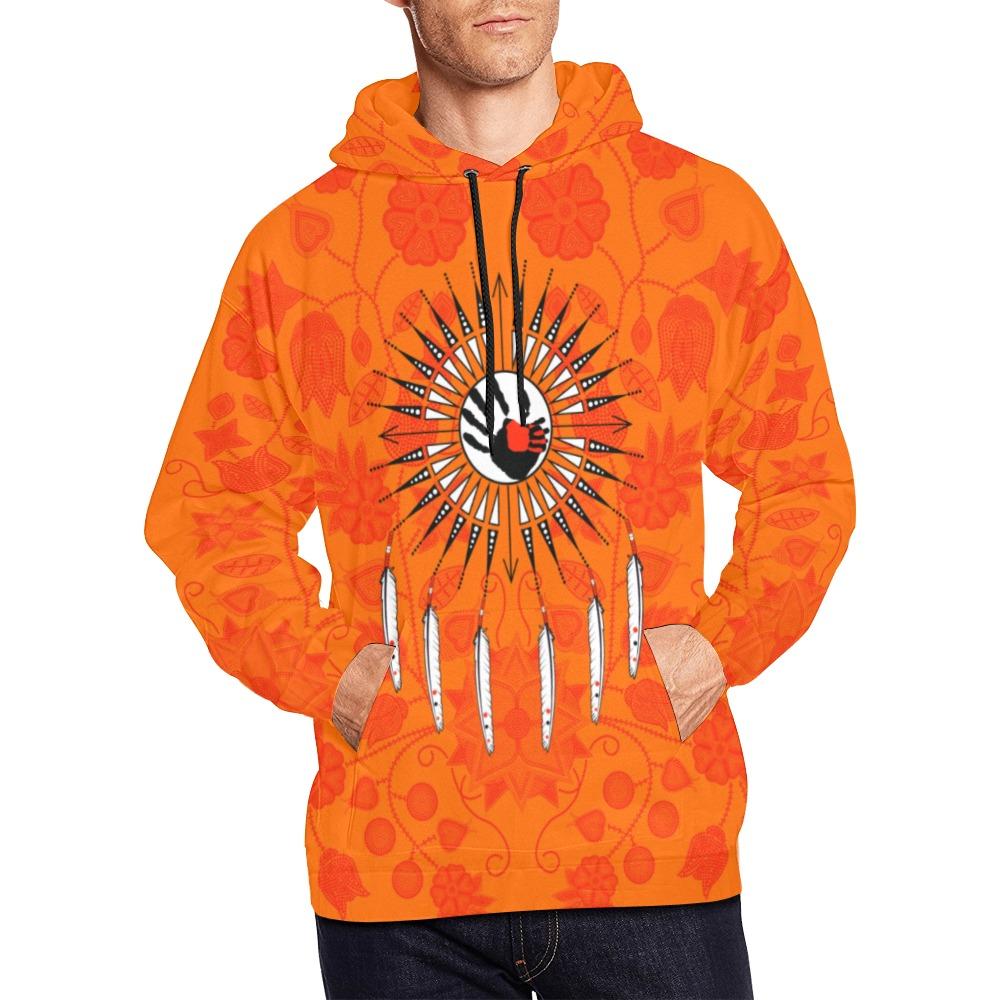 Floral Beadwork Real Orange Feather Directions All Over Print Hoodie for Men (USA Size) (Model H13) All Over Print Hoodie for Men (H13) e-joyer