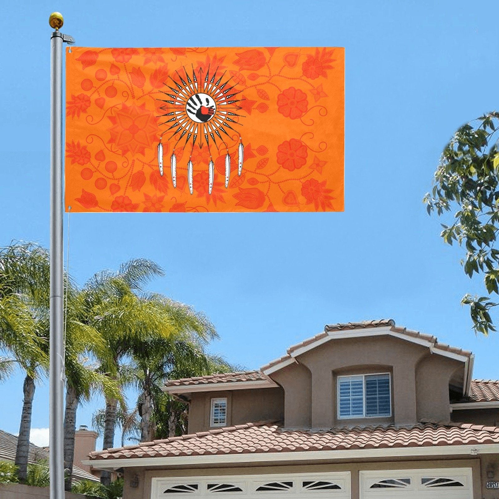 Floral Beadwork Real Orange Feather Directions Garden Flag 59"x35" Garden Flag 59"x35" e-joyer 