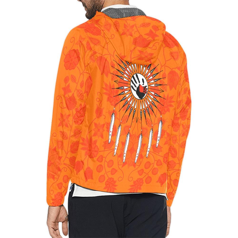 Floral Beadwork Real Orange Feather Directions Unisex All Over Print Windbreaker (Model H23) All Over Print Windbreaker for Men (H23) e-joyer