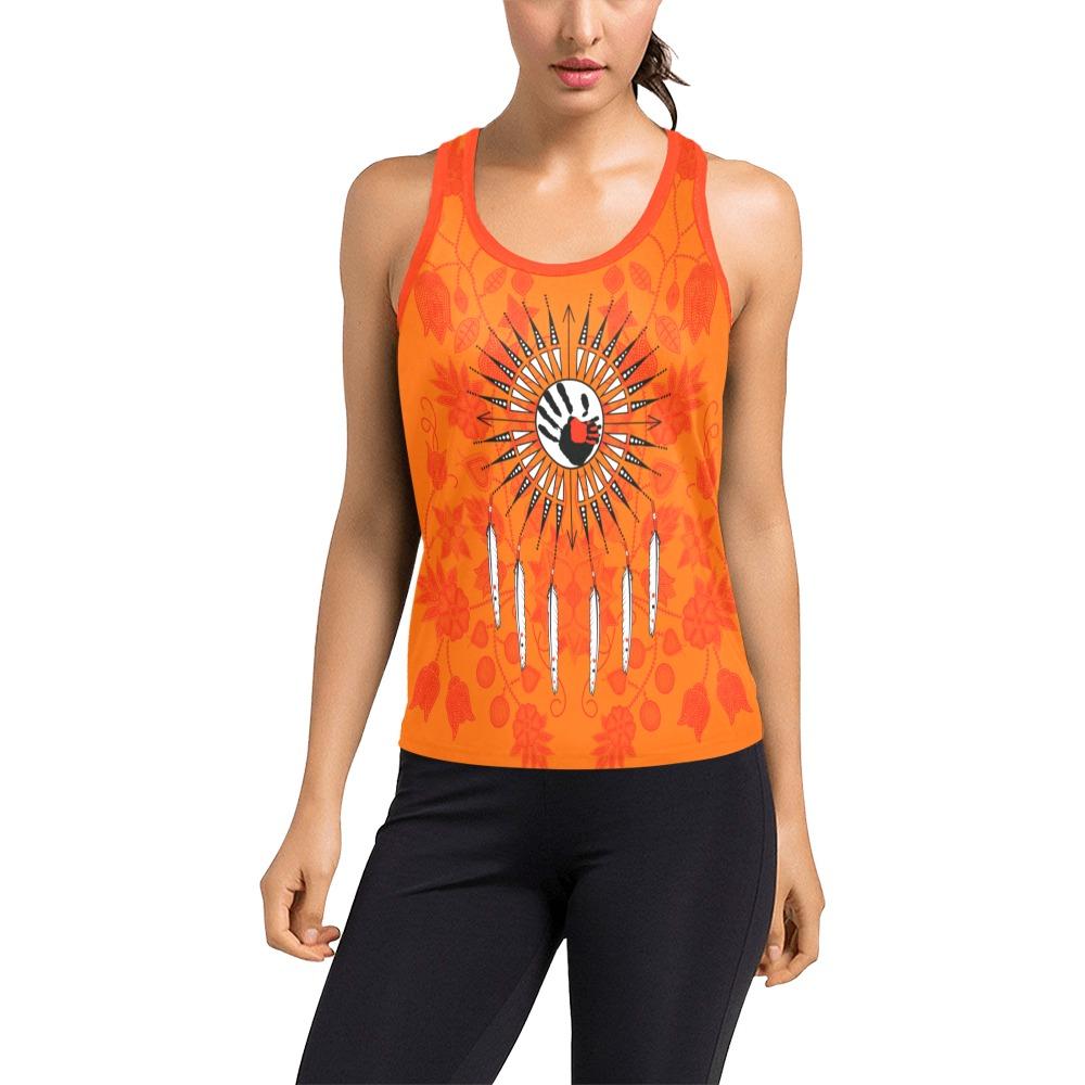 Floral Beadwork Real Orange Feather Directions Women's Racerback Tank Top (Model T60) Racerback Tank Top (T60) e-joyer