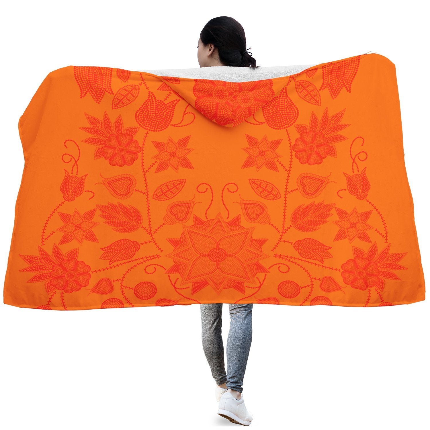 Floral Beadwork Real Orange Hooded Blanket blanket 49 Dzine