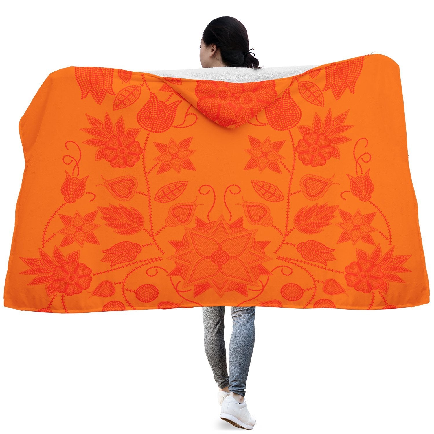 Floral Beadwork Real Orange Hooded Blanket blanket 49 Dzine