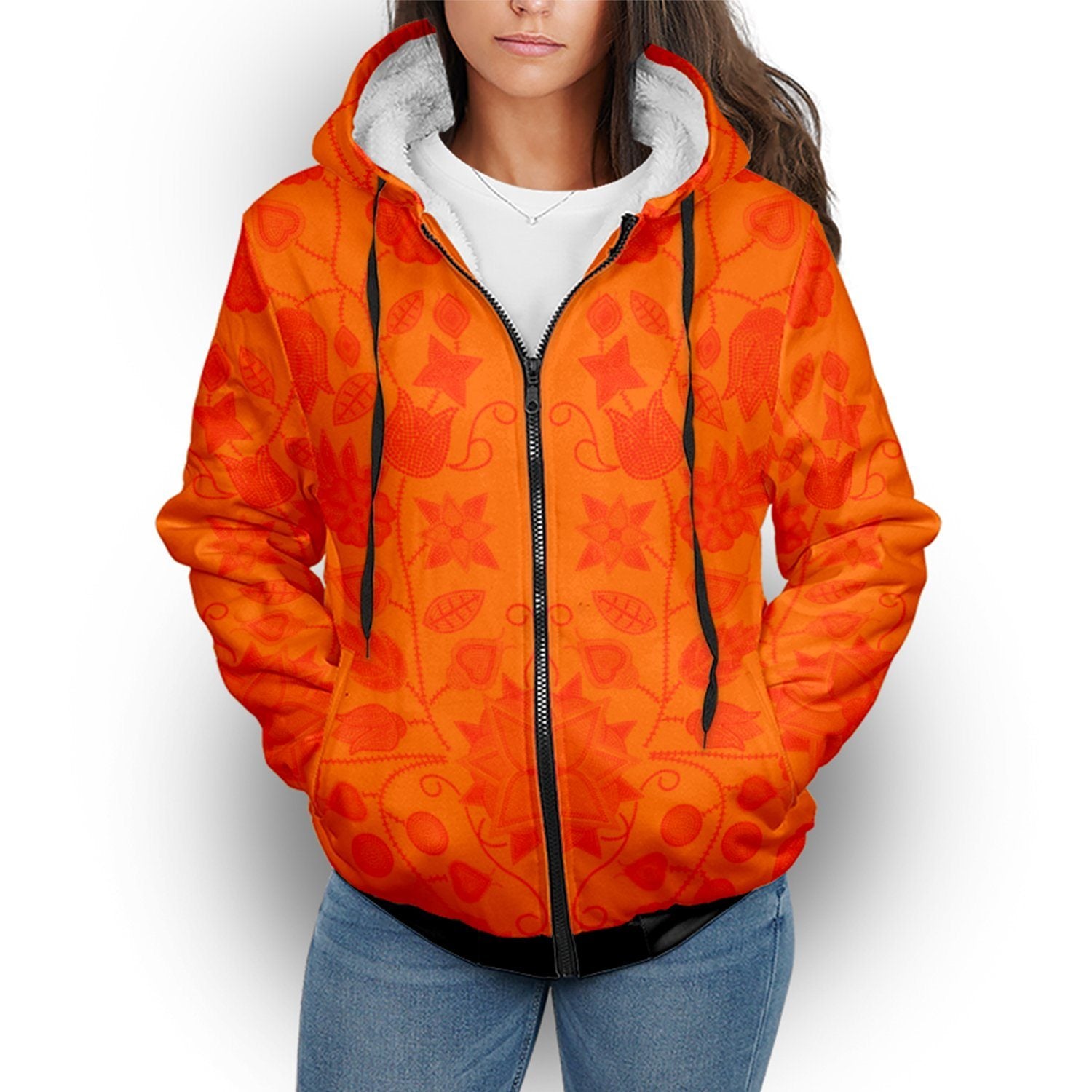 Floral Beadwork Real Orange Orange Sherpa Hoodie hoodie Herman