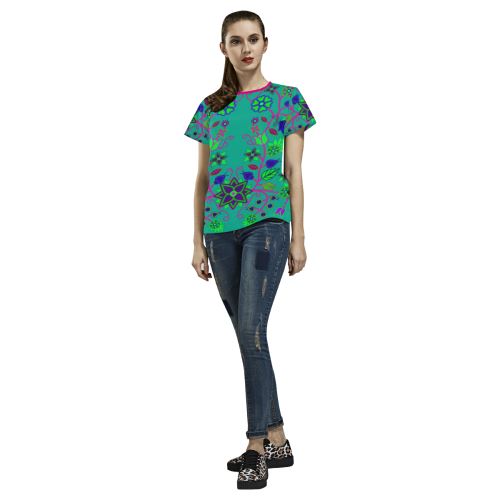Floral Beadwork Seven Clans Deep Lake All Over Print T-shirt for Women/Large Size (USA Size) (Model T40) All Over Print T-Shirt for Women/Large (T40) e-joyer