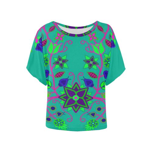 Floral Beadwork Seven Clans Deep Lake Women's Batwing-Sleeved Blouse T shirt (Model T44) Women's Batwing-Sleeved Blouse T shirt (T44) e-joyer