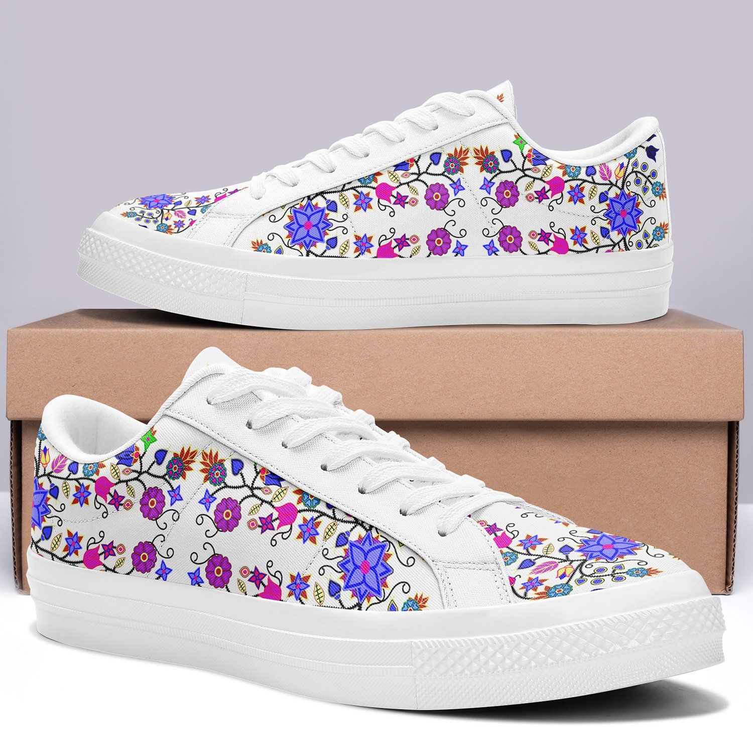 Floral Beadwork Seven Clans White Aapisi Low Top Canvas Shoes White Sole 49 Dzine