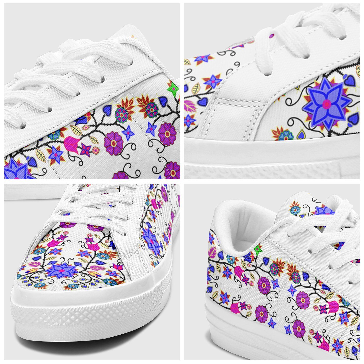 Floral Beadwork Seven Clans White Aapisi Low Top Canvas Shoes White Sole 49 Dzine