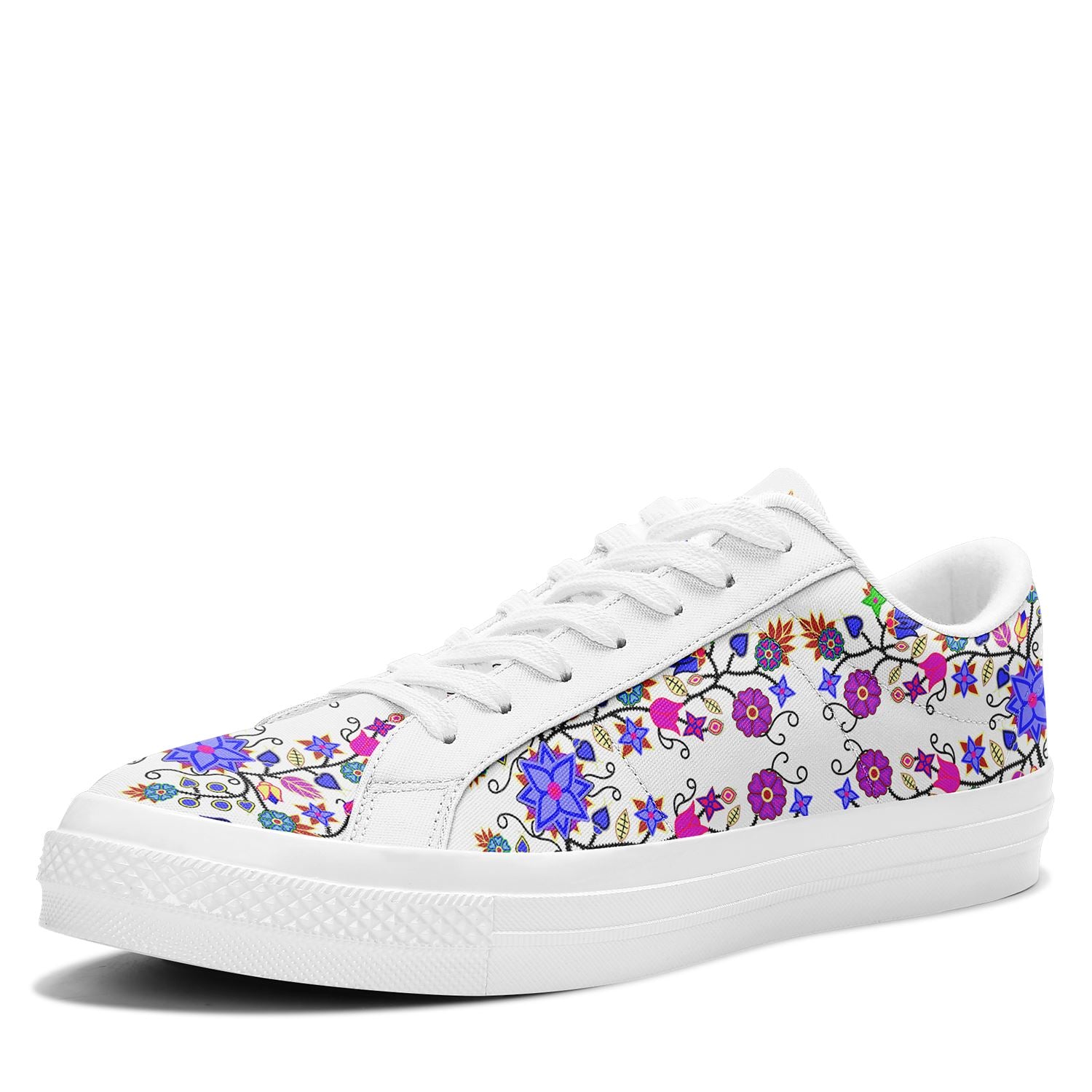 Floral Beadwork Seven Clans White Aapisi Low Top Canvas Shoes White Sole 49 Dzine
