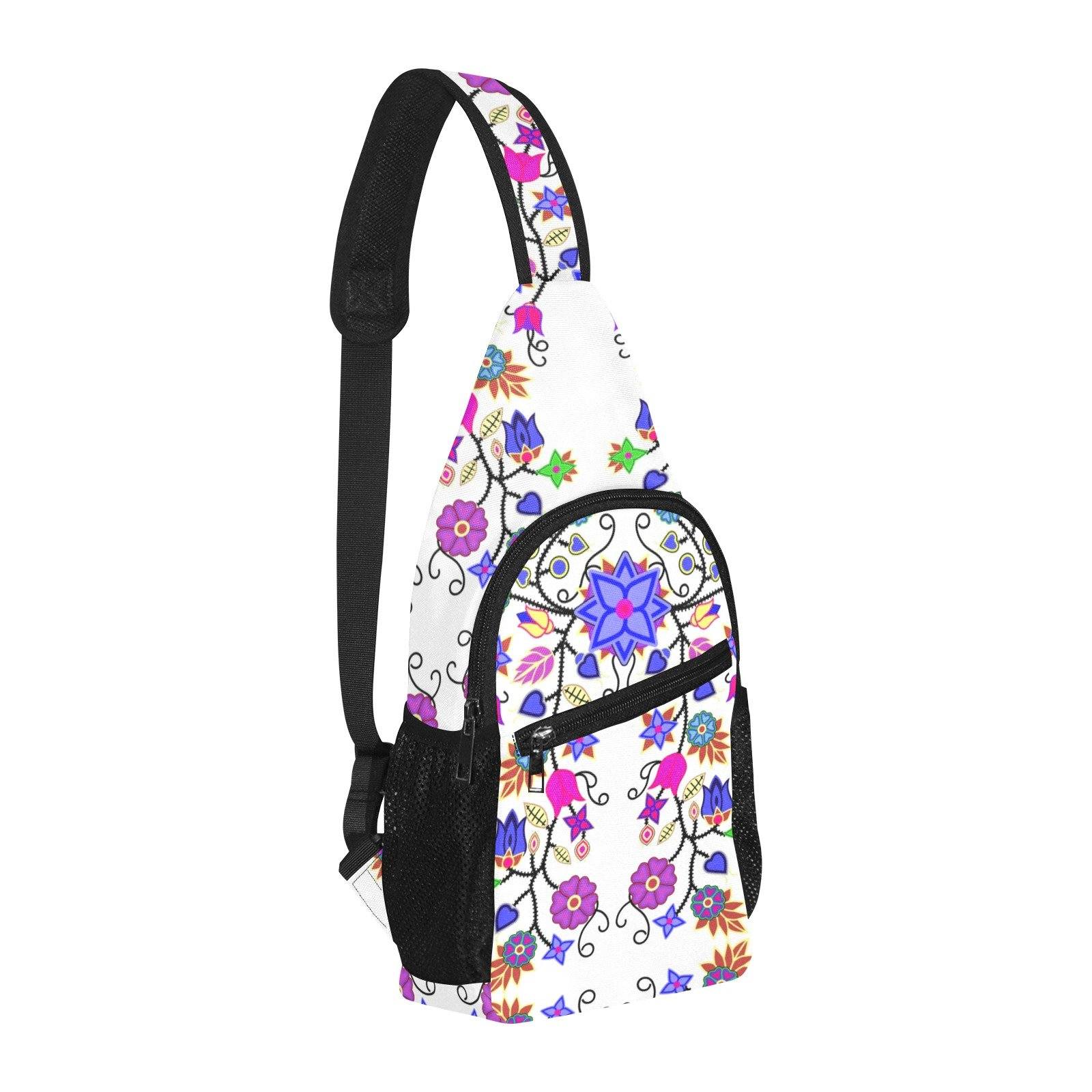Floral Beadwork Seven Clans White All Over Print Chest Bag (Model 1719) All Over Print Chest Bag (1719) e-joyer