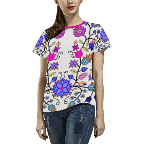 Floral Beadwork Seven Clans White All Over Print T-shirt for Women/Large Size (USA Size) (Model T40) All Over Print T-Shirt for Women/Large (T40) e-joyer