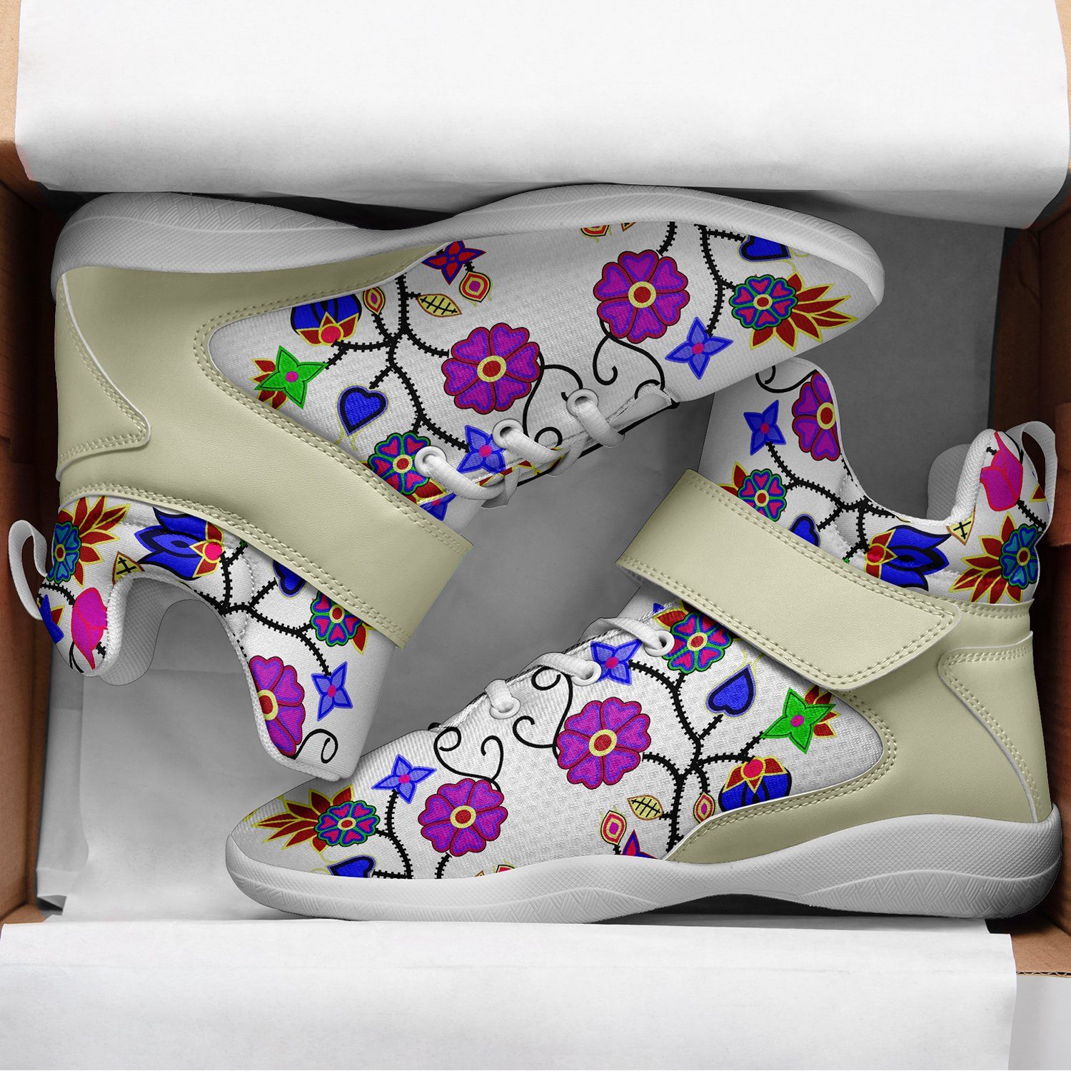 Floral Beadwork Seven Clans White Ipottaa Basketball / Sport High Top Shoes 49 Dzine