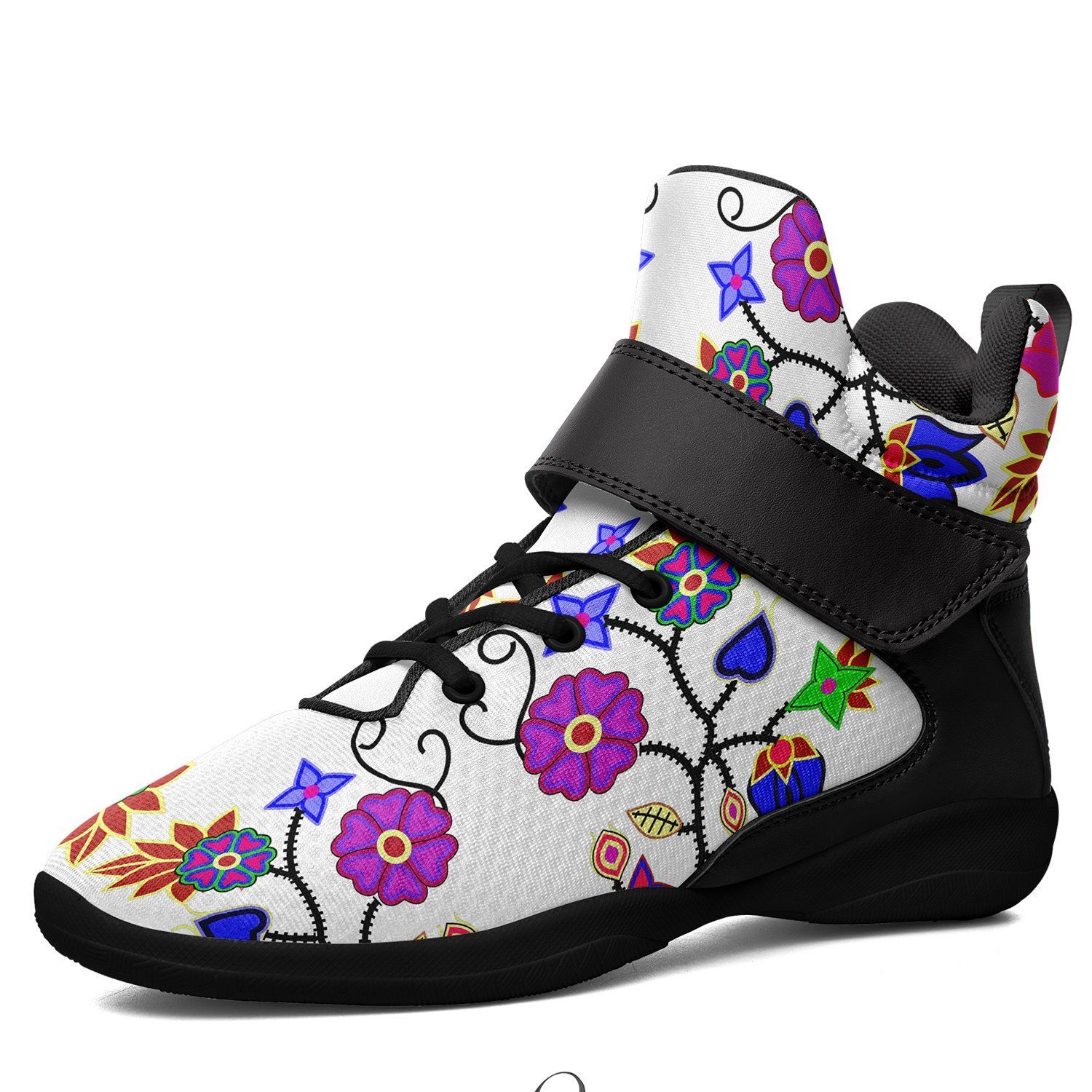 Floral Beadwork Seven Clans White Ipottaa Basketball / Sport High Top Shoes - Black Sole 49 Dzine