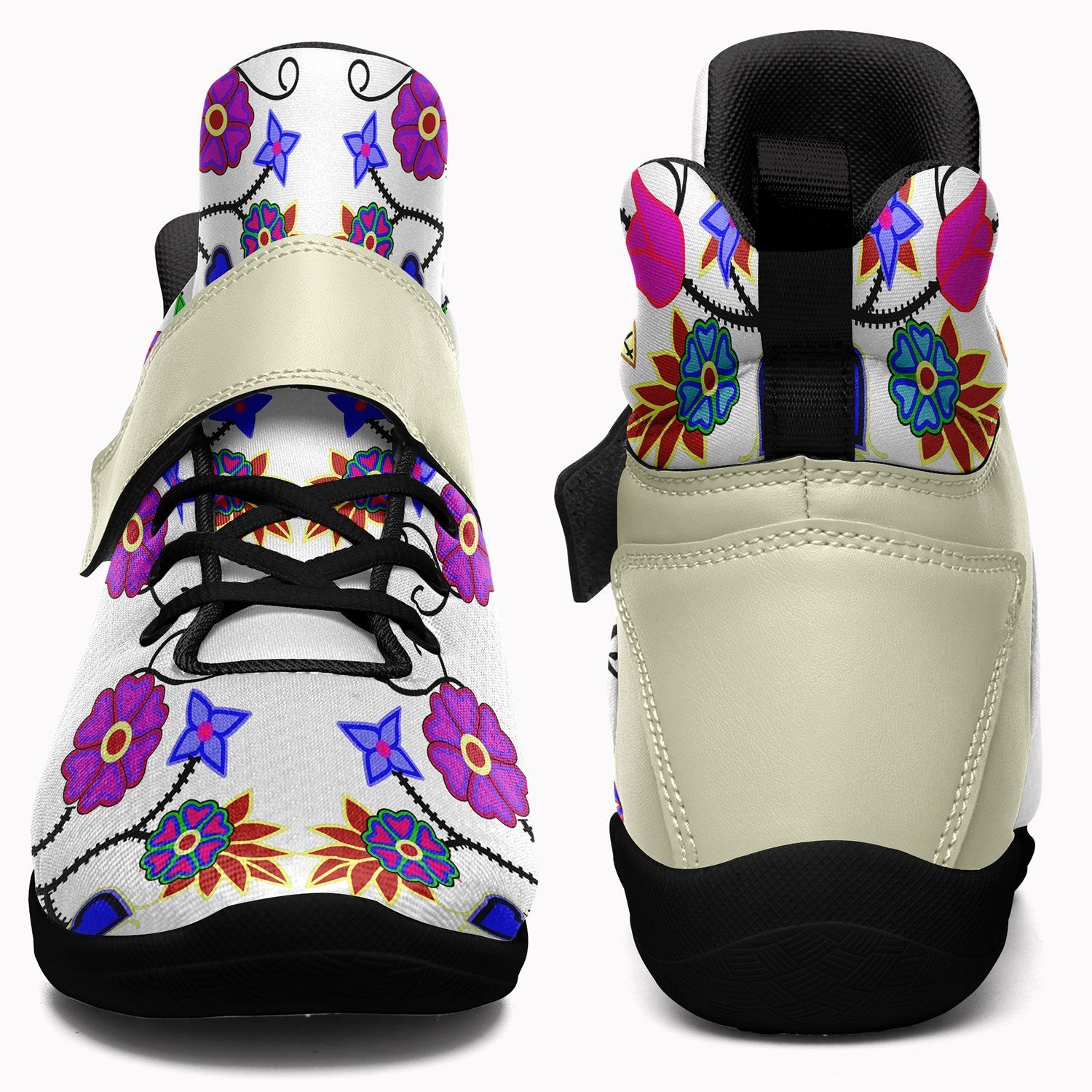 Floral Beadwork Seven Clans White Ipottaa Basketball / Sport High Top Shoes - Black Sole 49 Dzine