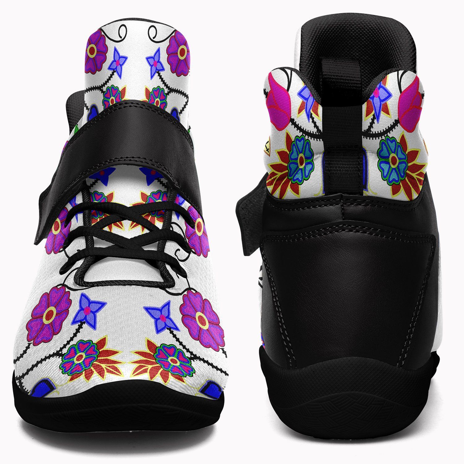 Floral Beadwork Seven Clans White Ipottaa Basketball / Sport High Top Shoes - Black Sole 49 Dzine