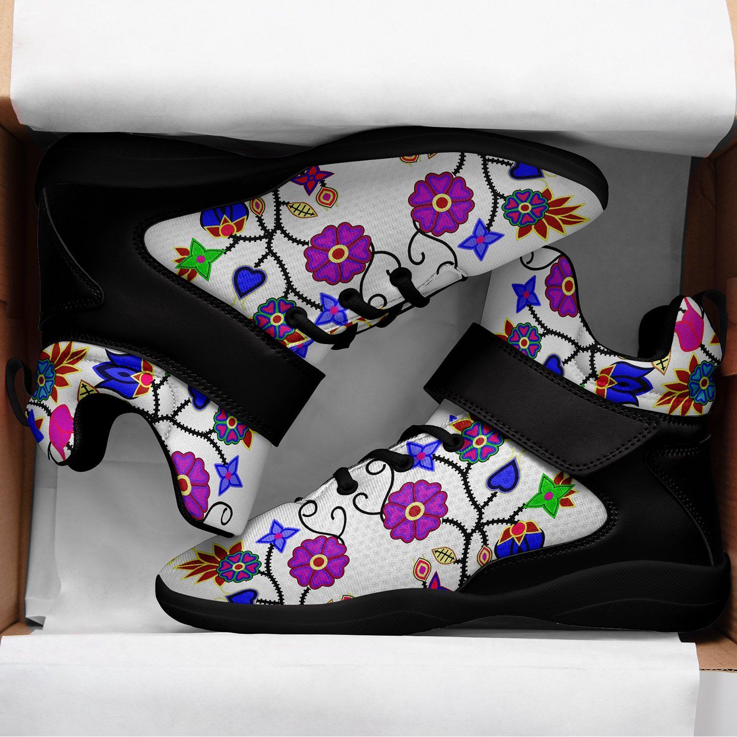 Floral Beadwork Seven Clans White Ipottaa Basketball / Sport High Top Shoes - Black Sole 49 Dzine