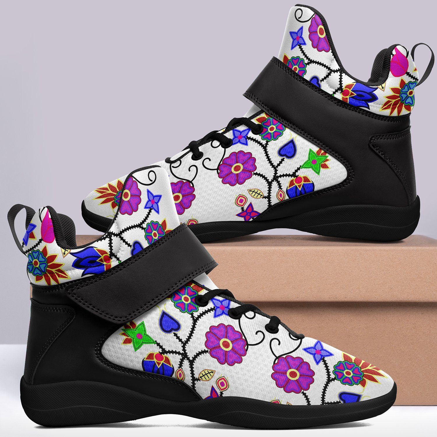 Floral Beadwork Seven Clans White Ipottaa Basketball / Sport High Top Shoes - Black Sole 49 Dzine