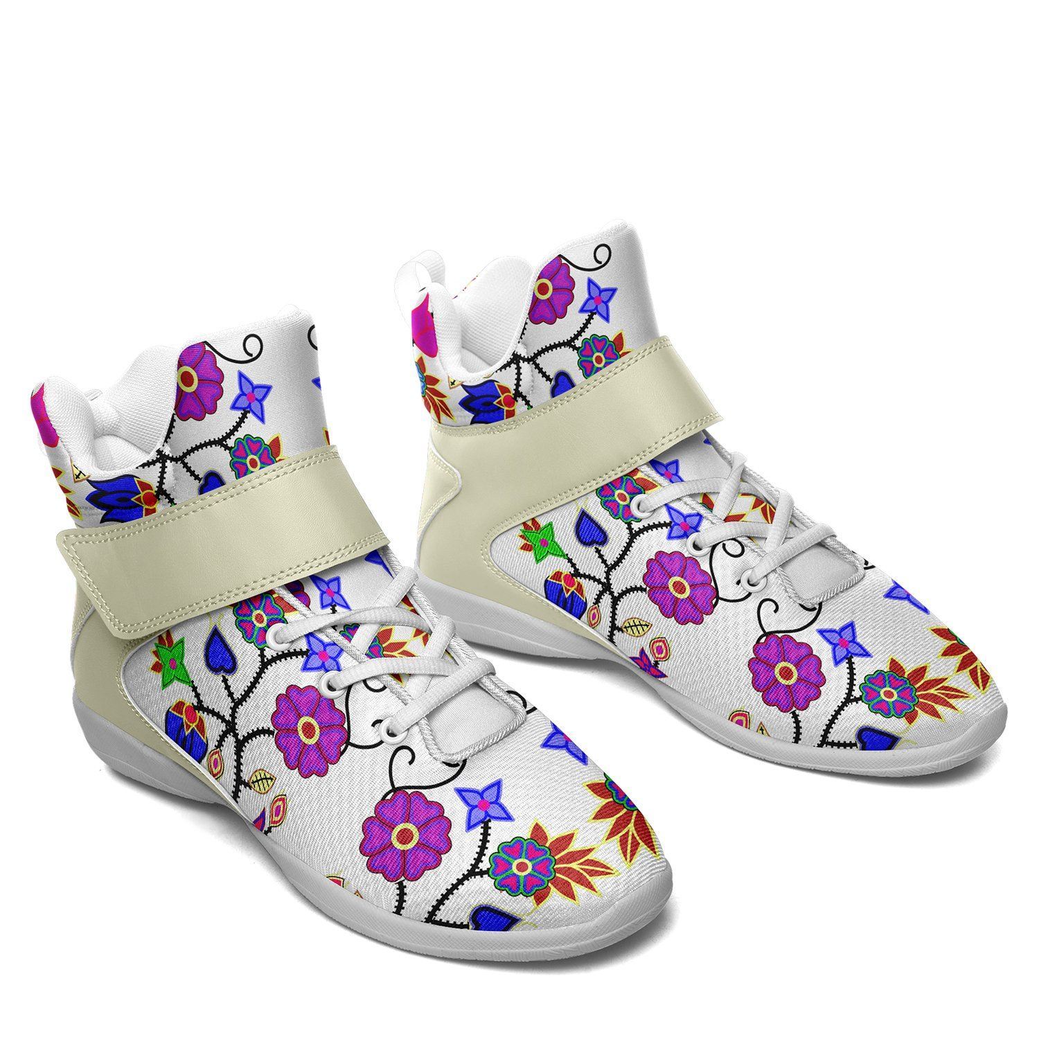 Floral Beadwork Seven Clans White Kid's Ipottaa Basketball / Sport High Top Shoes 49 Dzine