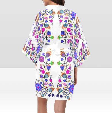 Floral Beadwork Seven Clans White Kimono Robe Artsadd