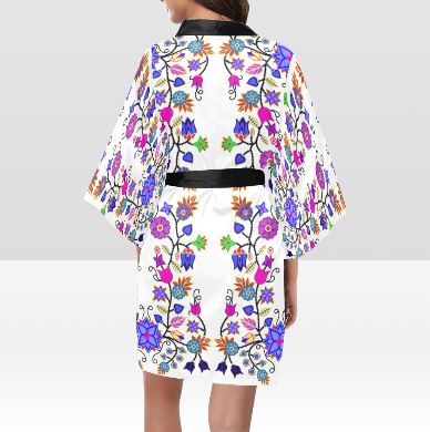 Floral Beadwork Seven Clans White Kimono Robe Artsadd