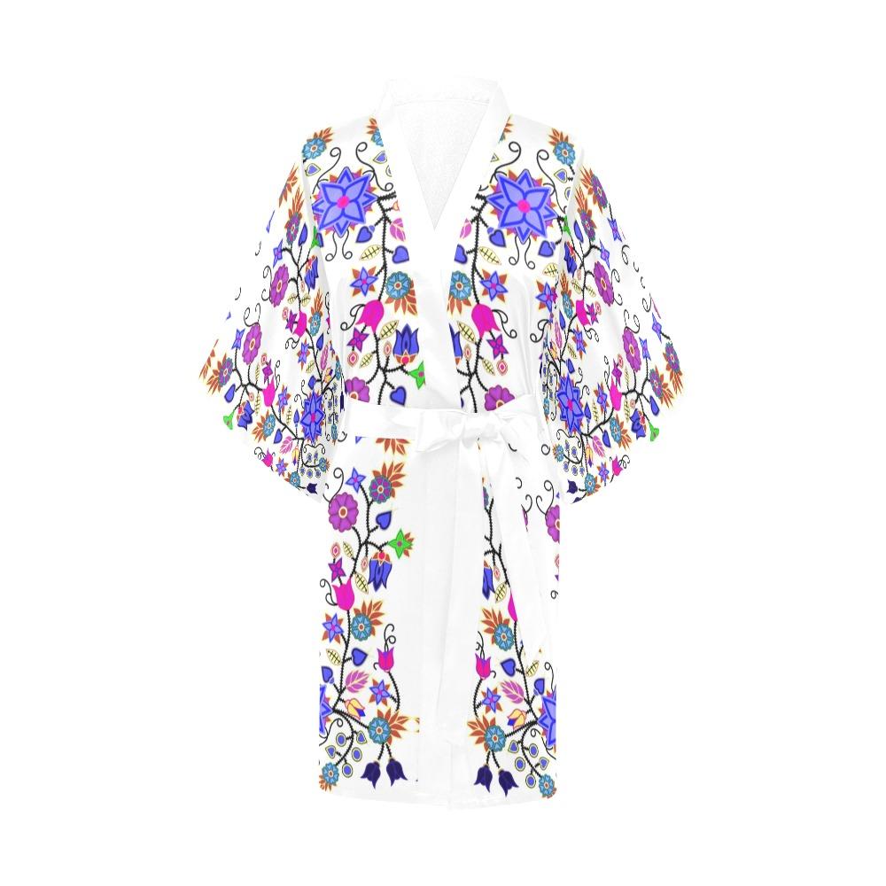 Floral Beadwork Seven Clans White Kimono Robe Artsadd