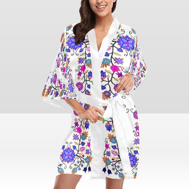 Floral Beadwork Seven Clans White Kimono Robe Artsadd