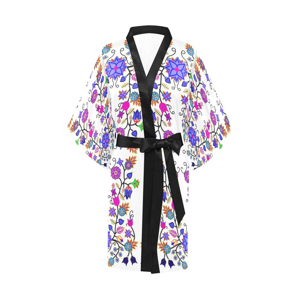 Floral Beadwork Seven Clans White Kimono Robe Artsadd